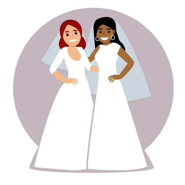 Две невесты в белых платьях. Голубая свадьба — стоковый вектор