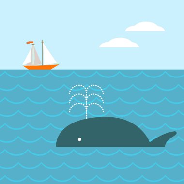 Yat ve balina okyanus içinde.