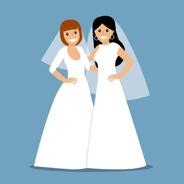 Две невесты в белых платьях. Голубая свадьба — стоковый вектор