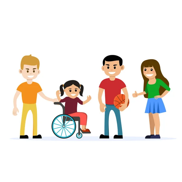 Chica discapacitada con sus amigos — Archivo Imágenes Vectoriales