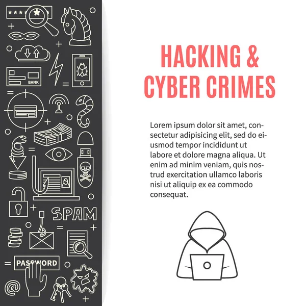 Vektorvorlage mit Symbolen für Hacking und Cyber-Verbrechen — Stockvektor