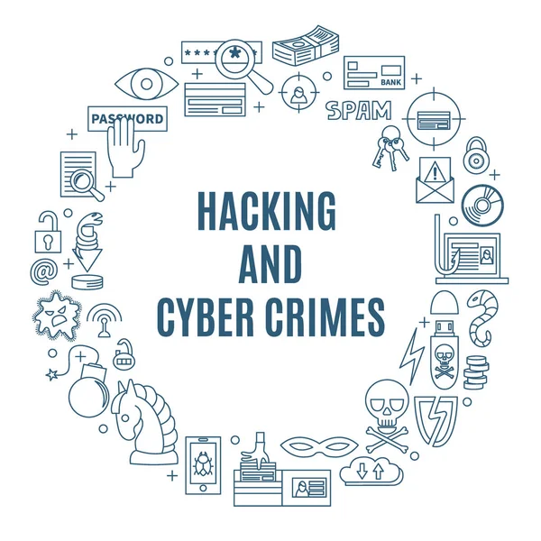 Hacking i cyber crimes okrągłe ilustracja wektorowa — Wektor stockowy