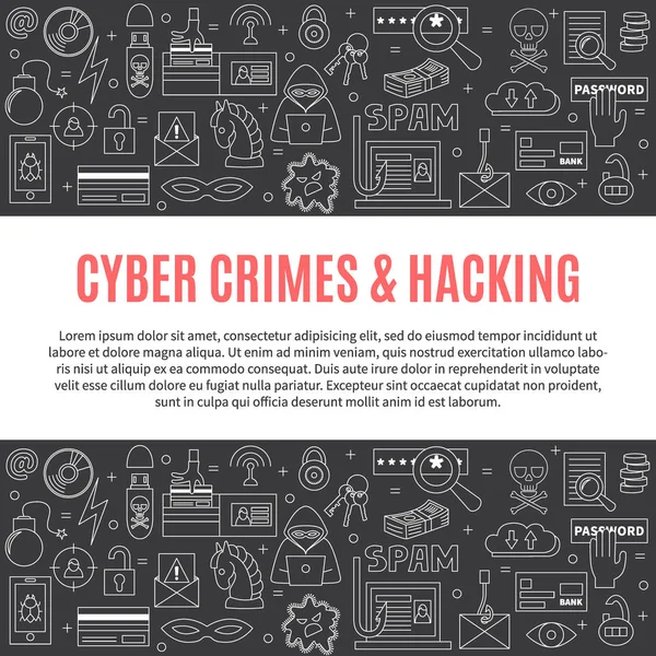 Vektorvorlage mit Symbolen für Hacking und Cyber-Verbrechen — Stockvektor