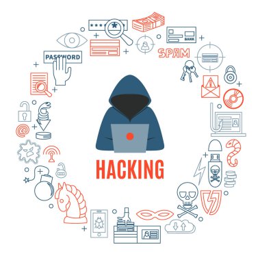 Kesmek ve siber suçlar vektör çizim yuvarlak