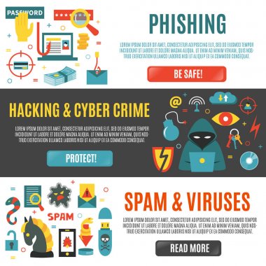 Kesmek ve siber suçlar için yatay vektör afiş Şablonlar