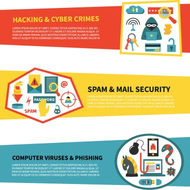 Kesmek ve siber suçlar için yatay vektör afiş Şablonlar