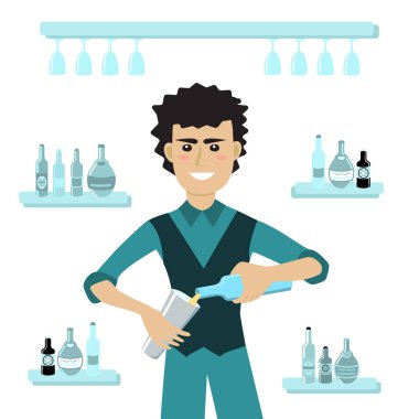 Barmen barda kokteyl hazırlar.