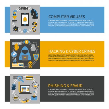Kesmek ve siber suçlar için yatay vektör afiş Şablonlar