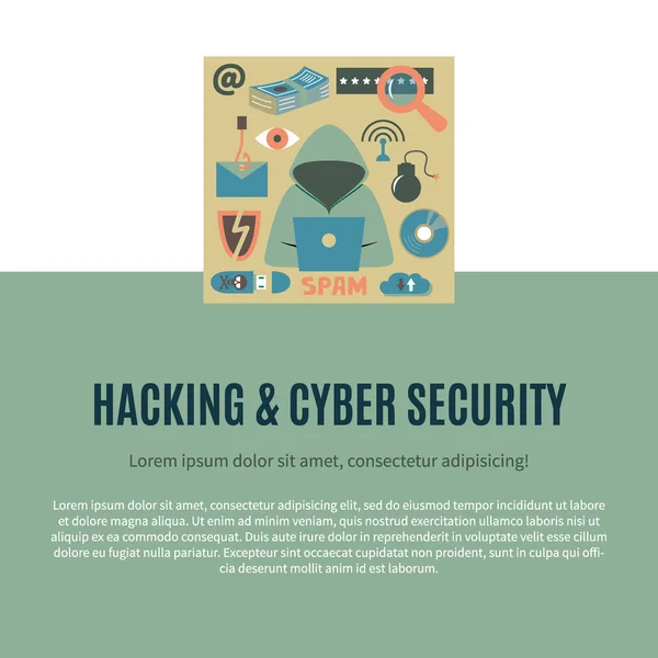 Modello vettoriale per l'hacking e la sicurezza informatica — Vettoriale Stock