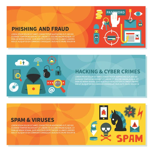 Kesmek ve siber suçlar için yatay vektör afiş Şablonlar