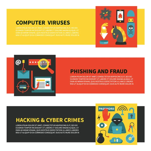 Modelos de banner vetorial horizontal para hackers e crimes cibernéticos — Vetor de Stock