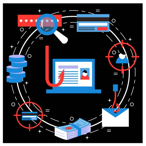 Vektor-Konzepte für Hacking, Computersicherheit und Cyberkriminalität — Stockvektor