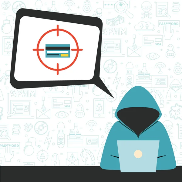 Anonymer Hacker auf Laptop mit Sprechblase — Stockvektor