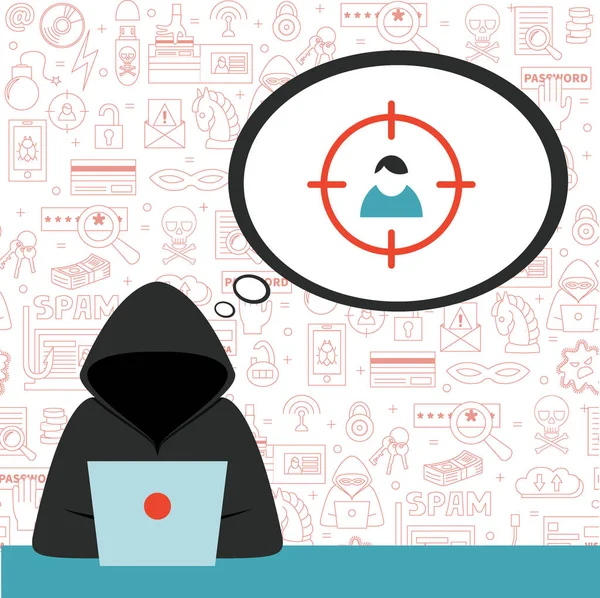 Anonymer Hacker auf Laptop mit Sprechblase — Stockvektor