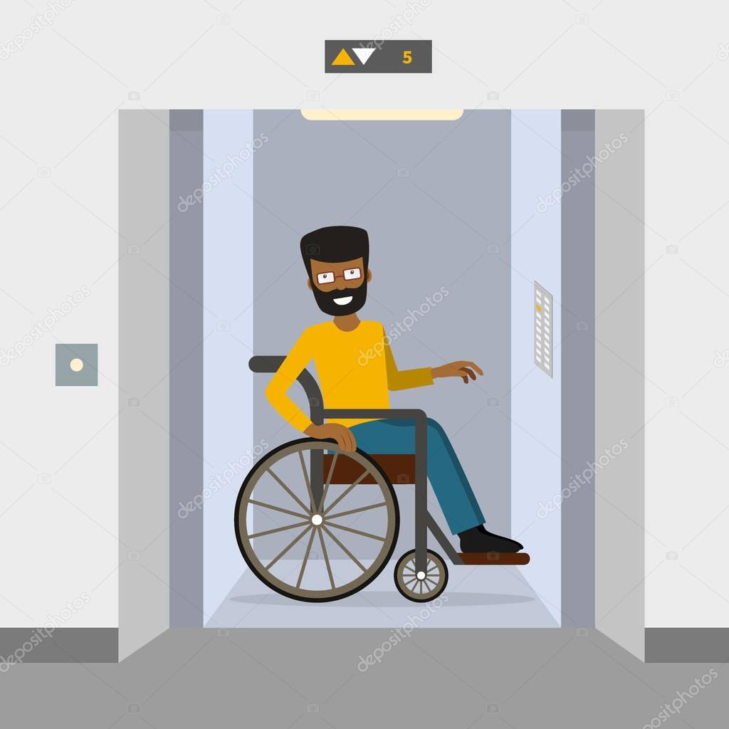 A man in a wheelchair using elevator