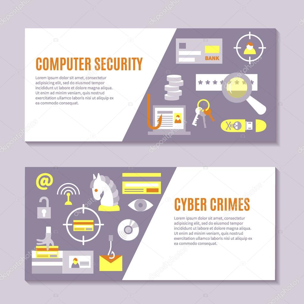 Set of horizontal banners for hacking and cyber crimes