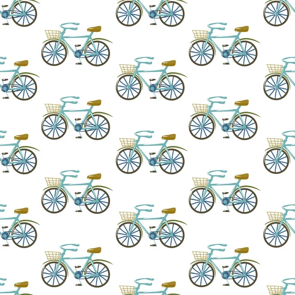 Modèle coloré sans couture sportif avec des vélos et des points sur fond blanc — Image vectorielle