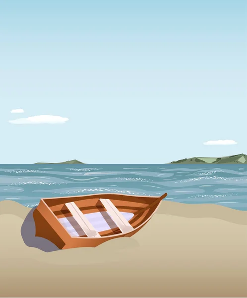 Un simple bateau en bois sur une plage vide . — Image vectorielle