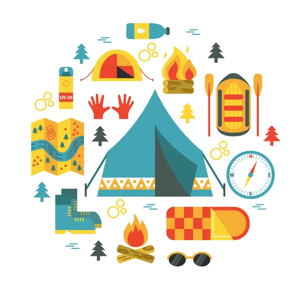 Round camping vector illustration — Stock Vector