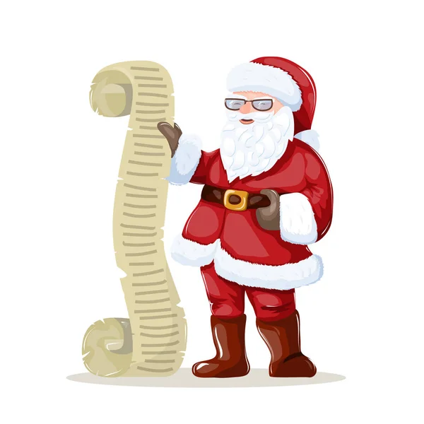 Papai Noel lendo uma carta ou lista de desejos —  Vetores de Stock