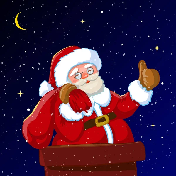 Санта-Клаус в трубі з мішком подарунки — стоковий вектор