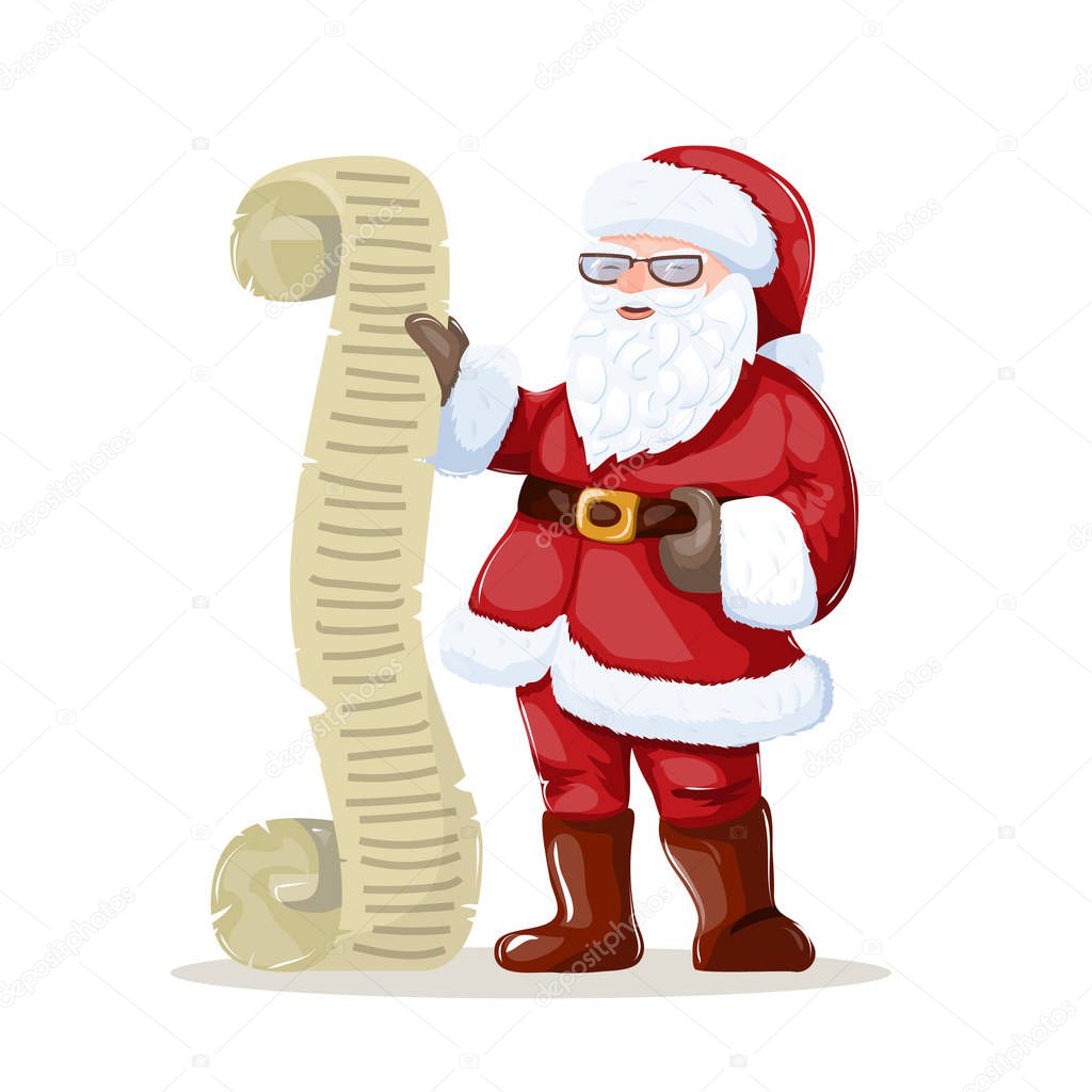 Santa Claus reading a letter or list of wishes