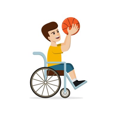 Bir top tutan tekerlekli sandalyede engelliler basketbol oyuncusu