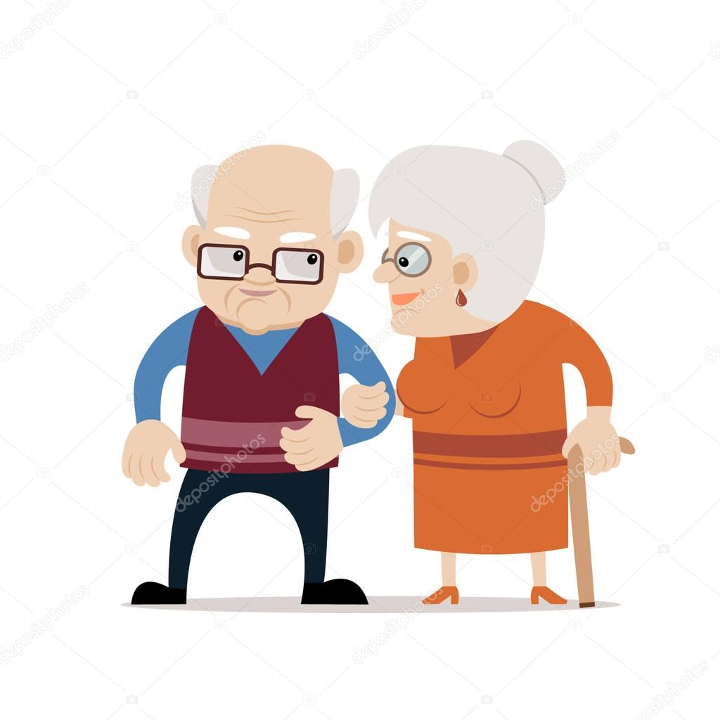 Old spouses. Vector illustration on white isolated background. Cartoon characters. 