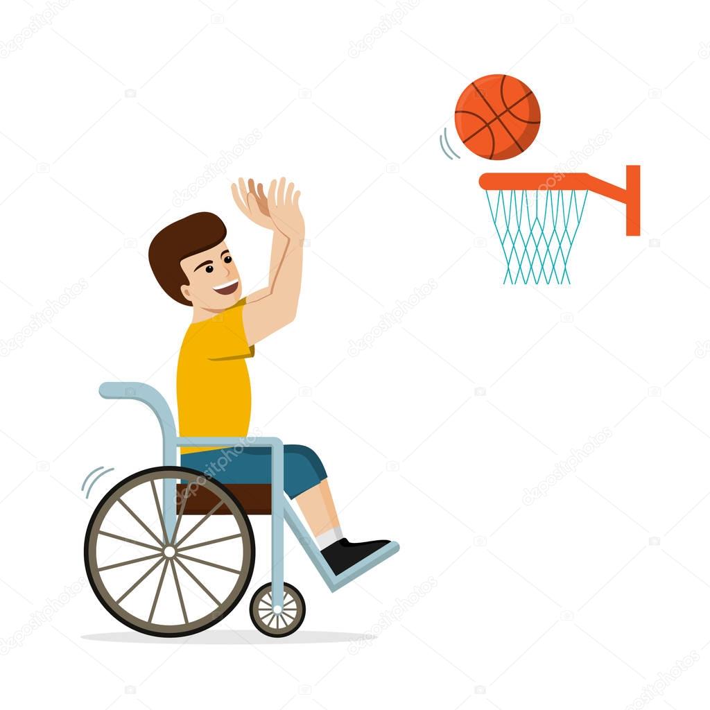 Handicapped basketball player in wheelchair throwing a ball