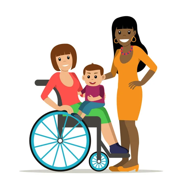 Niepełnosprawnych, młoda kobieta z dzieckiem i dziewczyna — Wektor stockowy