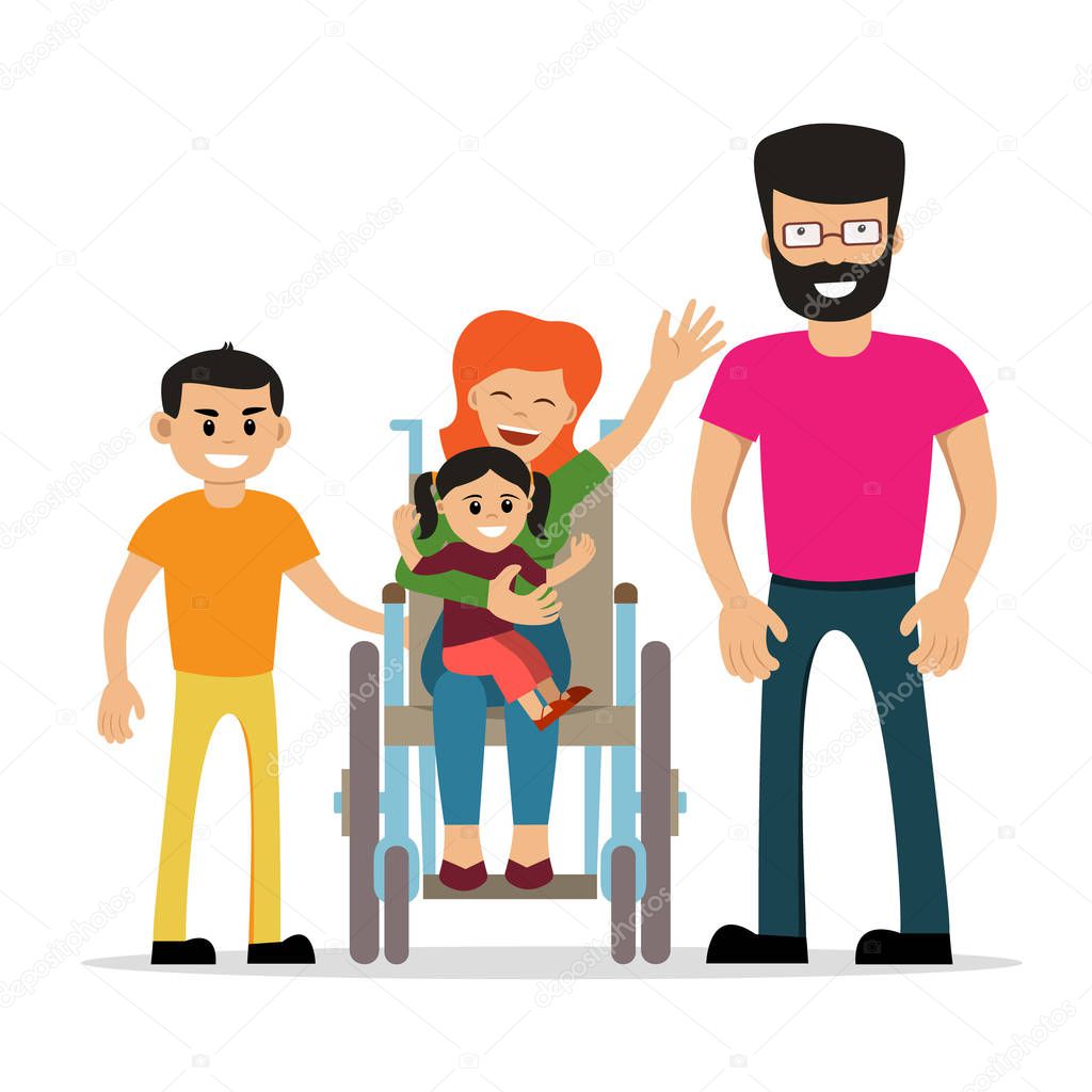 Disabled young woman with her family