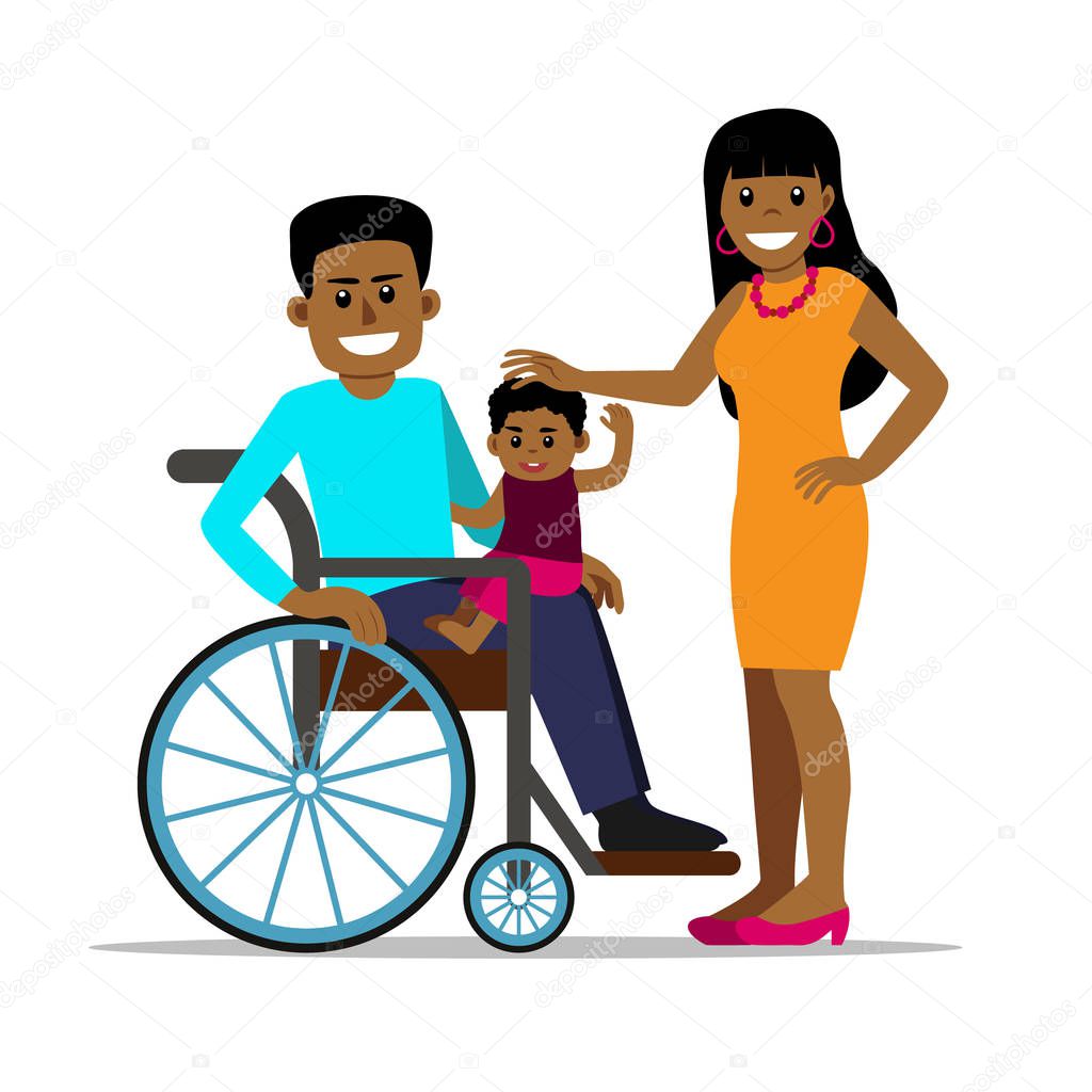 Disabled african man in wheelchair with his family