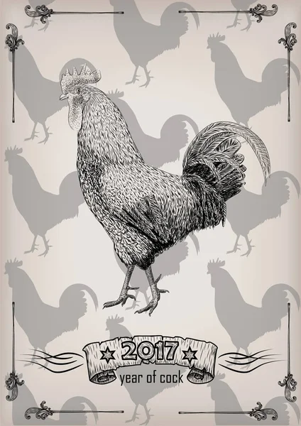 Κόκκινο κόκορα καβλί κοτόπουλο κόκκορας σύμβολο νέο έτος 2017 γραφικών c — Διανυσματικό Αρχείο