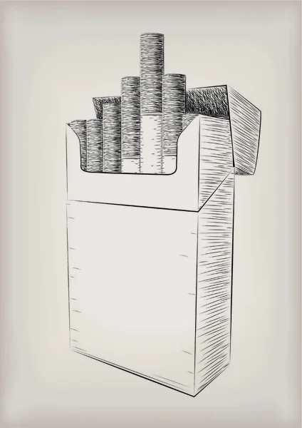 Сигарети сигарет картонна коробка повна вивіска для куріння дим. Векторний вертикальний красивий вид збоку крупним планом дизайнерська ілюстрація намальована чорна ручка контур ізольований сірий фон — стоковий вектор