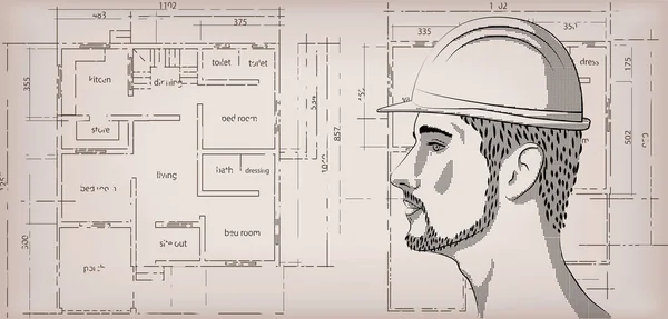 Muži muži mužské osoby mladý bělošský silueta erektor tvůrce profilu. Vektor horizontální krásné moderní linie znamení "tabulkou" plakát detail boční pohled ilustrace béžové plán domu pozadí — Stockový vektor