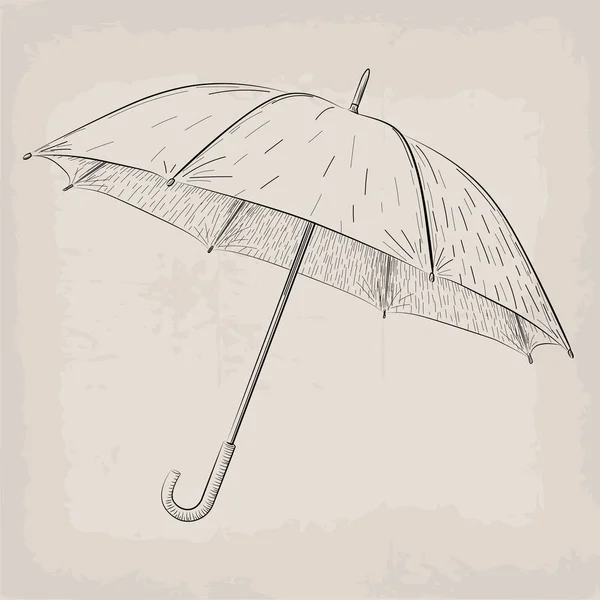 Parapluie ou parasol vintage rétro noir linéaire illustration sur fond beige — Image vectorielle