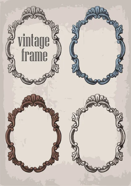 Set of vector hand drawn vintage frames. Collection of retro style design elements, postcard, banners, logos. Vector template — Stock Vector