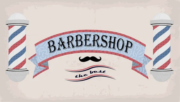 Cartaz logotipo sinal placa fáscia ou telha para barbeiro, motorista, cortador de cabelo, vintage retro barbearia inscrição. Vetor vertical closeup frente vista bela velha escola tabuleta salão de barbeiro —  Vetores de Stock