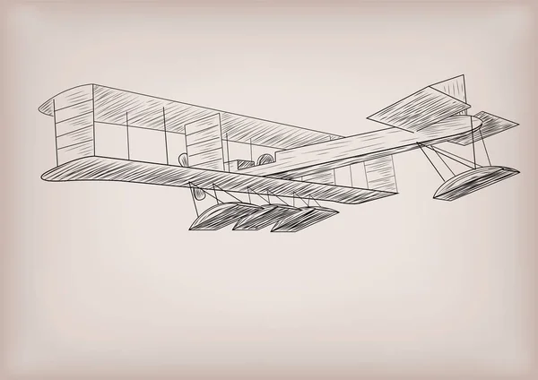 Meerwasserflugzeug erste Konstruktionsgrafik in schwarzer Linienkontur. Vektor Nahaufnahme detaillierte Illustration lineare Skizze des fliegenden alten Retro-Lufttransports — Stockvektor