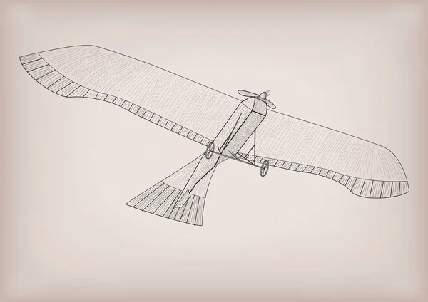 Aviones planeadores vuelan, volando. Vector primer plano ilustración de la vieja escuela vintage dibujado a mano en línea negra — Vector de stock