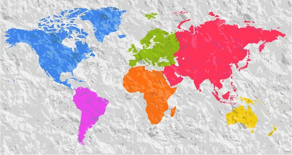 Vector Blank silhueta colorida mapa do mundo semelhante. Modelo monocromático Worldmap, design de site, relatórios anuais, infográficos. Gráfico de terra plana detalhado ilustração do mapa do mundo papel crumpled branco —  Vetores de Stock