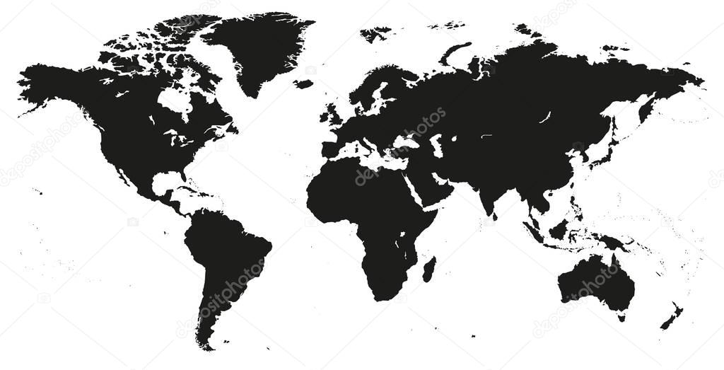 Vector Blank dark Grey, black similar World map isolated on white background. Monochrome Worldmap template website design cover, annual reports, infographics. Flat Earth Graph World map illustration.