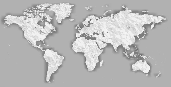 Vektor prázdné roztržené zmačkaný papír vystřihnout bílou siluetu podobnou mapu světa černobílý Worldmap šablonu webové stránky design infografiky. Detailní, Flat Earth graf, ilustrace černá, šedé pozadí — Stockový vektor
