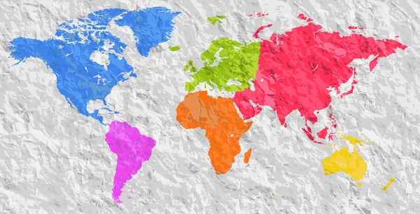 Vector Blank silhueta colorida mapa do mundo semelhante. Modelo monocromático Worldmap, design de site, relatórios anuais, infográficos. Gráfico de terra plana detalhado ilustração do mapa do mundo papel crumpled branco —  Vetores de Stock