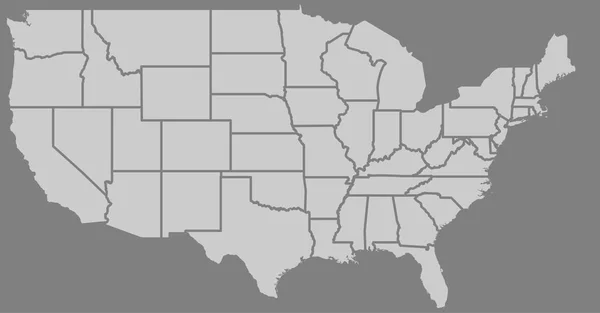 Prázdné podobné vysoce detailní Usa mapa izolované na šedém pozadí. Spojené státy americké země s státní hranice. Vektory šablony informace. Grafické detailní ilustrace. — Stockový vektor