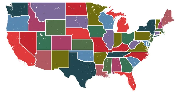 Boş benzer, dekoratif ABD harita izole beyaz geçmiş. Amerika Birleşik Devletleri ülke ile farklı renk vintage devlet sınırlarının. Vektör grafik şablonu bilgi. Grafik gülümsemek illüstrasyon. — Stok Vektör