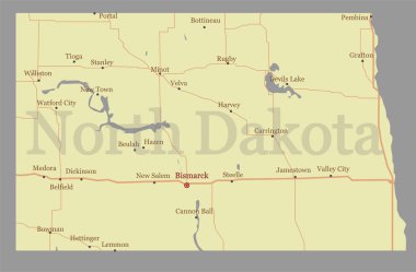 North Dacota vector State Map with Community Assistance and Activates Icons Original pastel Illustration isolated on gray background clipart