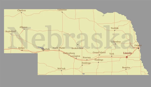 Νεμπράσκα vector χάρτη κράτος με κοινοτική συνδρομή και ενεργοποιεί τα εικονίδια πρωτότυπο παστέλ εικονογράφηση απομονώνονται σε γκρίζο φόντο — Διανυσματικό Αρχείο