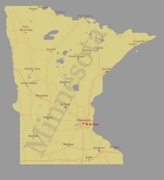 Minnesota Vektor State Map mit Community-Unterstützung und aktiviert Symbole original Pastell Illustration isoliert auf grauem Hintergrund — Stockvektor