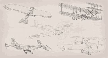 Elle çizilmiş öğe nesnesi vintage hava nakliye helikopteri, plan